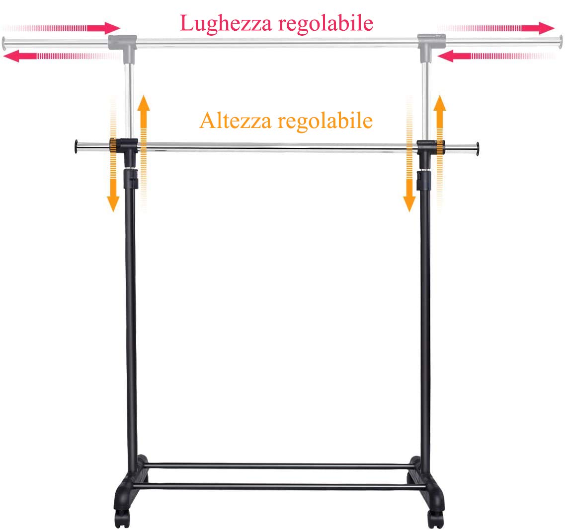 Appendiabiti su ruote, resistente, per appendere vestiti, portatile, per soggiorno, articoli vari, nero, 60 cm (bianco, 120 cm