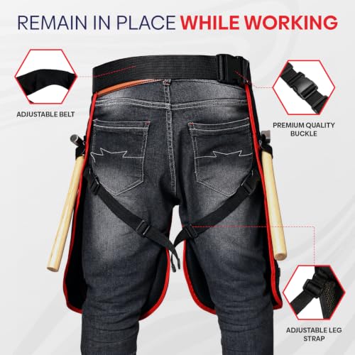 Image of Equine Care Farrier Apron Chaps - 2mm Cowhide Suede Leather, 500 GSM Canvas, 23 inch Length, Adjustable Waist (28-52 inch), Ambidextrous Knife Pockets, Magnets & Loops - Horseshoeing & Hoof Trimming.