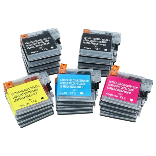 Cartouches d'encre Brother DCP-195C et DCP-375CW - Lot de 20 recharge LC985 LC1100