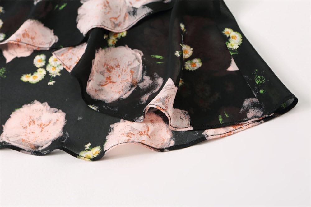 Gonne Da Donna,Gonna Longuette In Chiffon Leggero Estivo Per Donna Boho Floral Gonna Avvolta Sui Fianchi Gonna A Coda Di Pesce Con Volant Increspato Cerniera Posteriore A-Line Elegante Gonne Lunghe