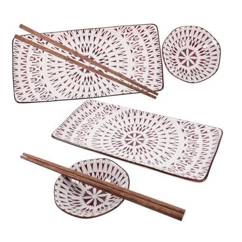 Sets de platos sushi estilo japonés cerámica y madera