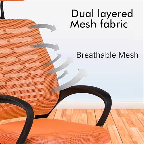 Image of Casa Copenhagen,Mesh Office Desk,Rocking, Ergonomic Computer Chair Adjustable High with Headrest and Comfortable Armrest Swivel Chair -Orange & Jet Black Handle