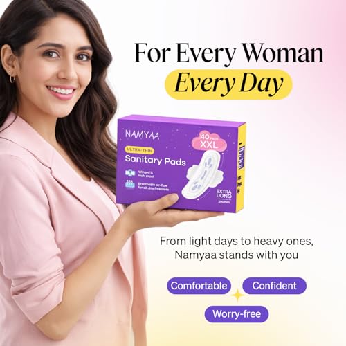 Image of Namyaa Sanitary Pads XXL 320mm - Extra Long, Ultra Thin, Winged & Leak-Proof Pads for Heavy Flow - Breathable, Rash-Free Comfort (40 Pads)