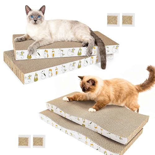 Rascadores de cartón para gatos PatiencET de interior pack de 4 con hierba gatera 2