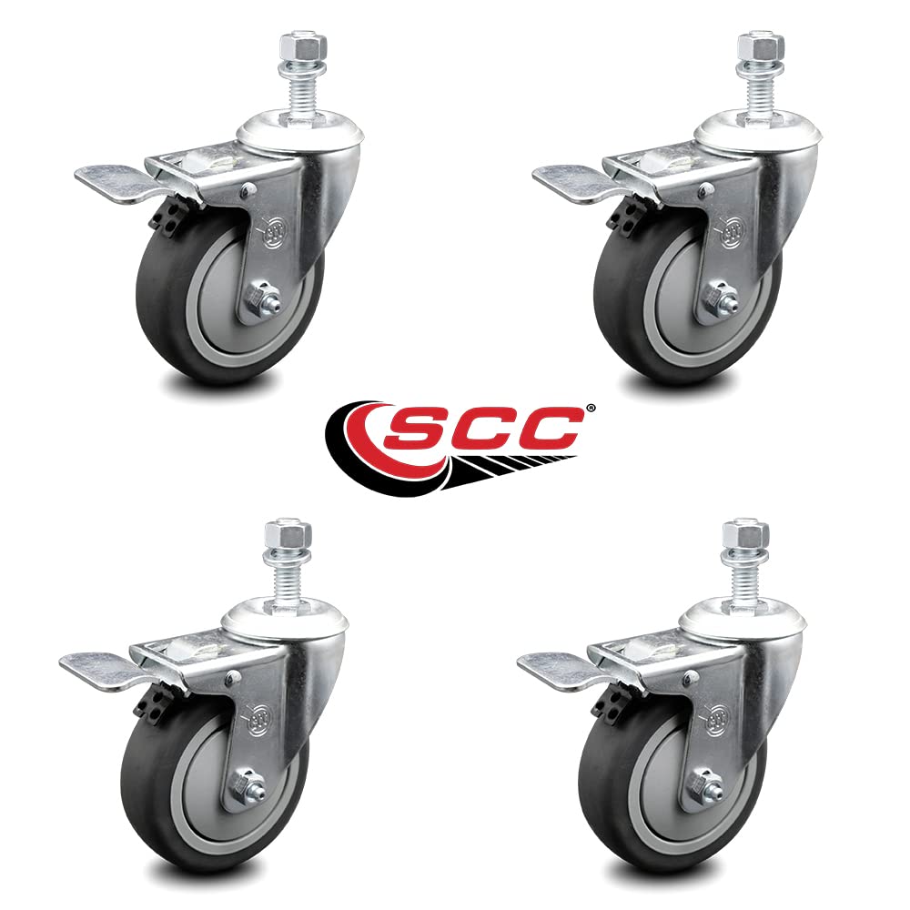 Thermoplastic Rubber Swivel Threaded Stem Caster Set of 4 w/4