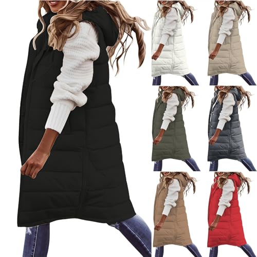 Womens Long Puffer Vest Lightweight Quilted Jacket Padded Sleeveless Hooded Jackets Down Coats Warm Fall Winter Coat4