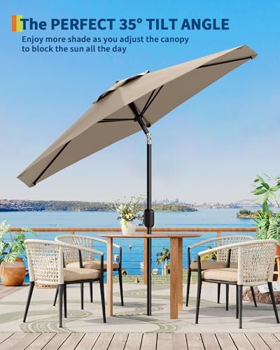 7.5FT Outdoor Patio Umbrella, Outdoor Table Umbrella, Market Umbrella With Push Button Tilt and Crank, 6 Sturdy Ribs UV Protection Waterproof for Garden, Deck, Backyard, Pool, Tan
