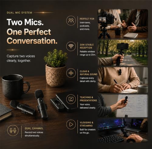 Image of AILKIN K9 Wireless Lavalier Microphone for Type-C, Dual Mic Mini Clip-On Mic, Plug & Play Wireless Microphone for YouTube, Vlogging, Interview, Live Streaming & Online Classes