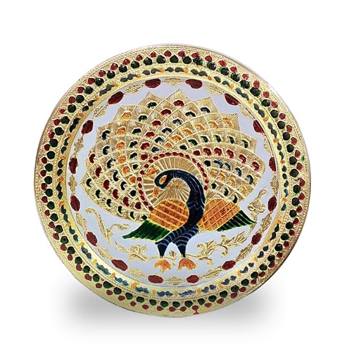PR INTERNATIONAL Peacock Design Stainless steel pooja thali For All Occasion (12 inch)