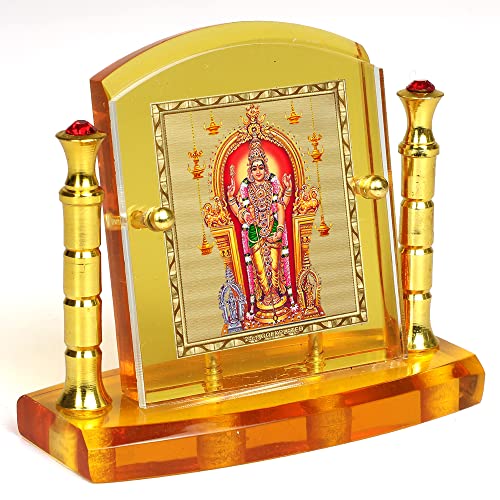Image of Eknoor Murugan Ji Kartikeya Ji God Idol 24 Carat Gold Plated Foil on Solid 5MM Thick Acrylic Base with Golden Frame with Pillar for Car Dashboard and Pooja Ghar, Idol