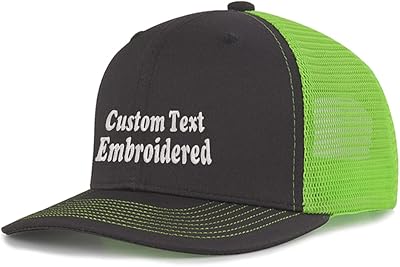 Custom Hat Your Design Here, Custom 112 Trucker Hat Embroidered Design Your Own Text Classic Mens Womens Mesh Trucker Hat Grey Green