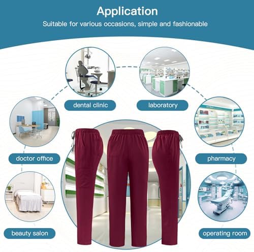 VIAOLI Scrubs Set Multiple pockets V-Neck Top and Drawstring Scrub Pant - Medical Uniform Women Scrub Set Clearance, Burgundy, Medium - 4