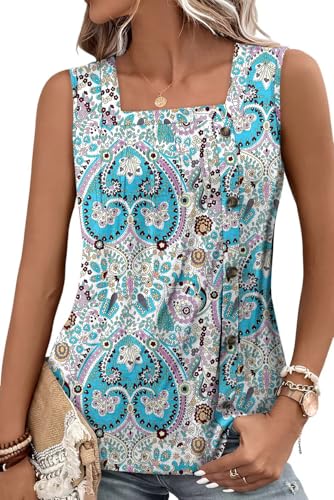 KISSMODA Womens Boho Tops for Summer Sleeveless Tanks Loose Fit Casual Blouse Daily Shirts for Leggings (S-3XL)