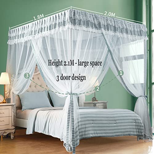 Moustiquaire lit simple double OKUOKA avec support et rideaux en dentelle blanche