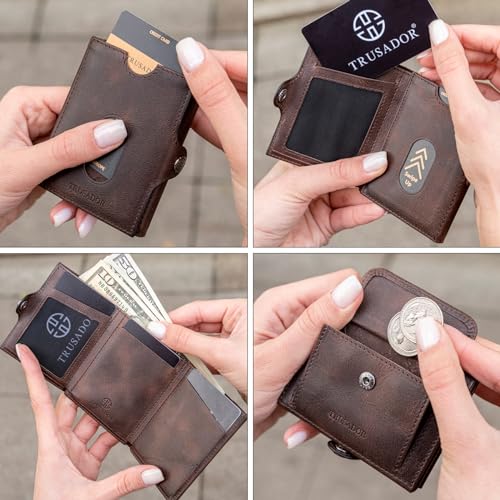 TRUSADOR Valencia Unisex Leather Wallet Small Compact Front Pocket RFID With Coin Pocket Wallets (With Coin Pocket, Brown Vintage)4