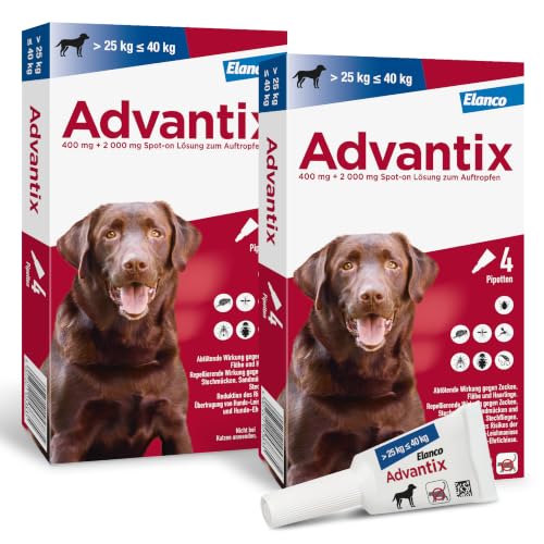 Advantix Spot-on für Hunde 25-40 kg gegen Zecken, Flöhe, Mücken, 8 Pipetten