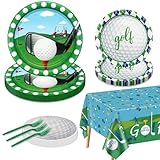 Golf Party Supplies For 20 Guests - Disposable Tableware Set Includes Paper Plates, Napkins, Forks, Tablecloth - Men'S Golf Fans Birthday Party Decor