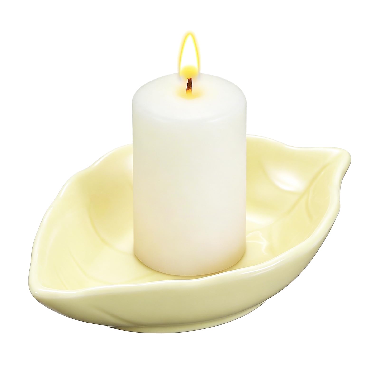 sourcing map Ceramic Candle Holder Plates, 4.3 x 3'' Leaf Shaped Candlestick Holder Decorative Dish Small Candle Plate for Tea Light Aromatherapy Wedding Rustic Vintage Home, Beige