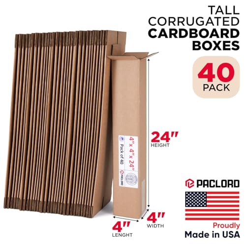 Image of Tall Cardboard Boxes 4 inchL x 4 inchW x 24 inchH (Pack of 40) - USA-Made Packing Boxes for Moving, Shipping, or Storage - USPS, UPS, FedEx Approved - Professional Packing Supplies for Moving | USA-Made Packing Boxes for Moving, Shipping, or Storage - USPS, UPS, FedEx Approved - Professional Packing Supplies