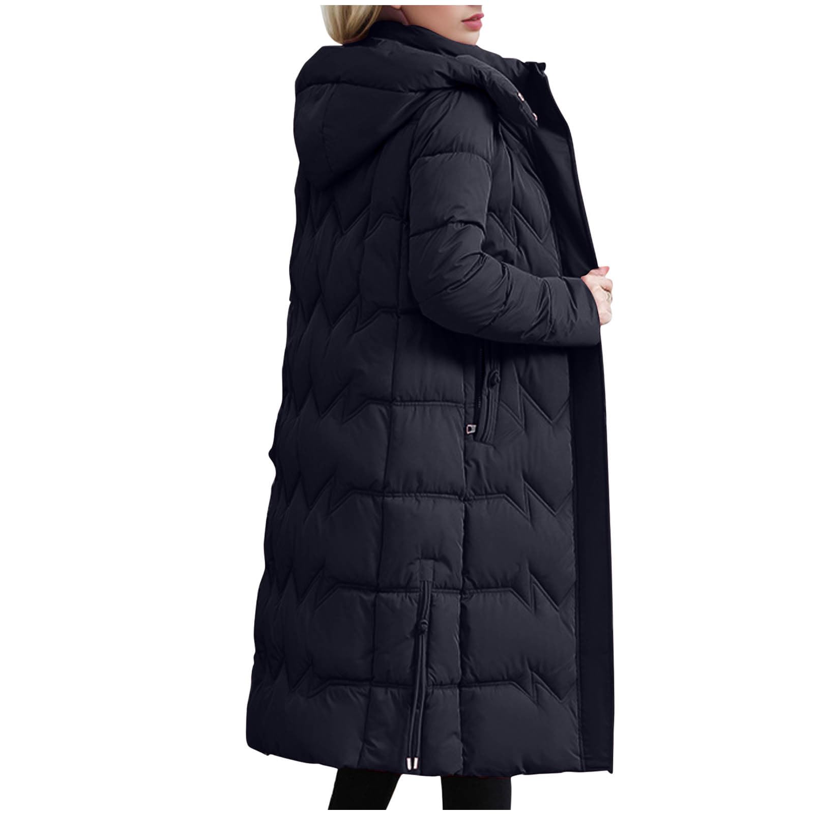 Wintermantel Damen Lang Warm Winterjacke Outdoor Warm Gefüttert Steppjacke Lange Elegant Langarm Winter Parka Jacke mit Kapuze Winterparka Mantel Einfarbig Bequemes Sportjacke Steppmantel Mantel