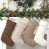 LaRandom 4 Pcs Christmas Sherpa Fabric Stockings Faux Fur Socks Christmas Fireplace Hanging Socks for Holiday Party Gifts Decoration, 20 Inch