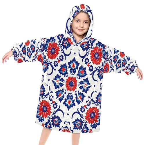 Wearable Blanket Hoodie for Kids, Radiant Aztec Fleece Sweatshirt Blanket Oversized Blanket Sweatshirt with Pocket Flannel Warm Hooded Blanket 6-10 Year Old Girl Boy Gift, One Size