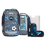ergobag Pack Bär Anhalter durch die Galaxis Super Reflex Glow Schulrucksack Set 6tlg. versch. Kletties (Fußball 3D)