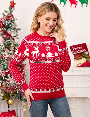 Image of MISSKY Family Christmas Sweater Crew Neck Reindeer Snowflakes Knitted Pullover for Women /Men /Kids