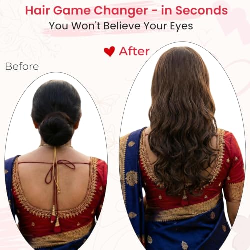 Image of TEMPERIA Hair Extensions and Wig for Women & Girls - Wavy & Curly | Long False Synthetic Artificial Clip on 5 Clips Attached Curls for Bridal & Wedding | Highlight Colour (1pc)