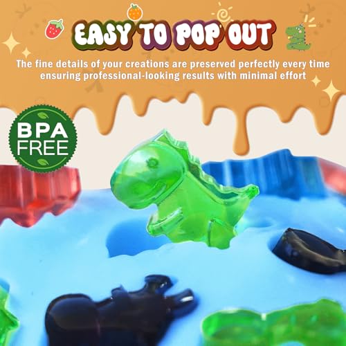 Image of Gummy Bear Molds Silicone Mini Size, Non-stick Chocolate Candy Gummy Mould for Kid with 2 Droppers Including Dinosaur, Bear, Hearts and Donut Shape 201 Cavities