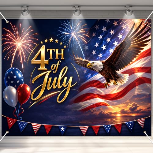 Image of BlissYard Fourth of July Decorations Backdrop Independence Day Patriotic Holiday Party Banner 8x6ft USA Celebration Decor Liberty Eagle Fireworks Patriotic Event Decoration Veterans Day Memorial Day