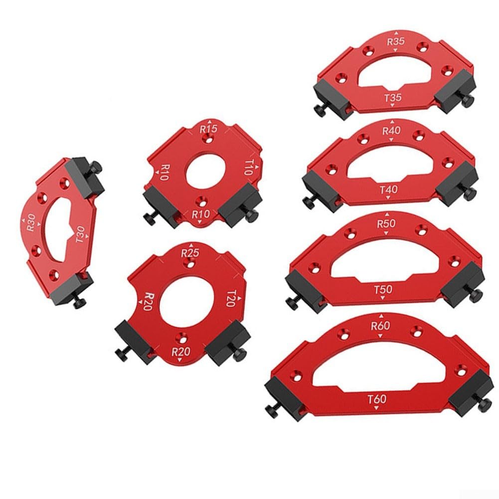 Set di 7 sagome per angoli da tavolo, in lega di alluminio, R10, R20, R30, R35, R40, R50, R60, per falegnami che creano angoli interni esterni arrotondati