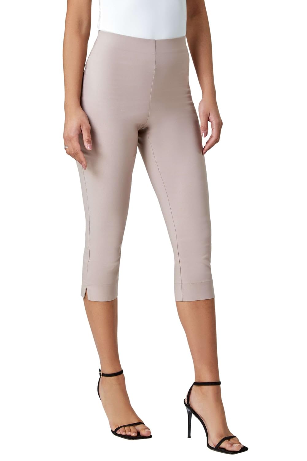Roman Women's Cropped Stretch Trouser Capri Summer Leggings 3/4 Pedal Pushers in Natural | Size: 22