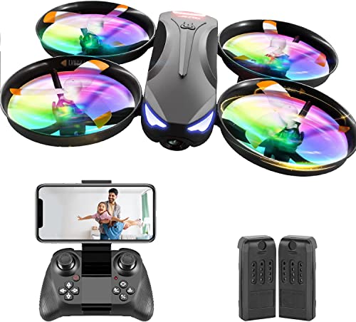 4DRC V16 Mini Drohne 1080P HD Dual Kamera für Kinder,RC Quadrocopter ferngesteuert mit Bunte LED-Lichter Leuchten,360° Propellerschutz, Höhehalten und 2 Akkus, Spielzeug Drohne für Anfänger