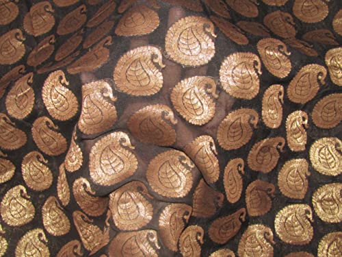 Tissu brocart jacquard haut de gamme noir et or antique métallisé en coupon de 2,2 m