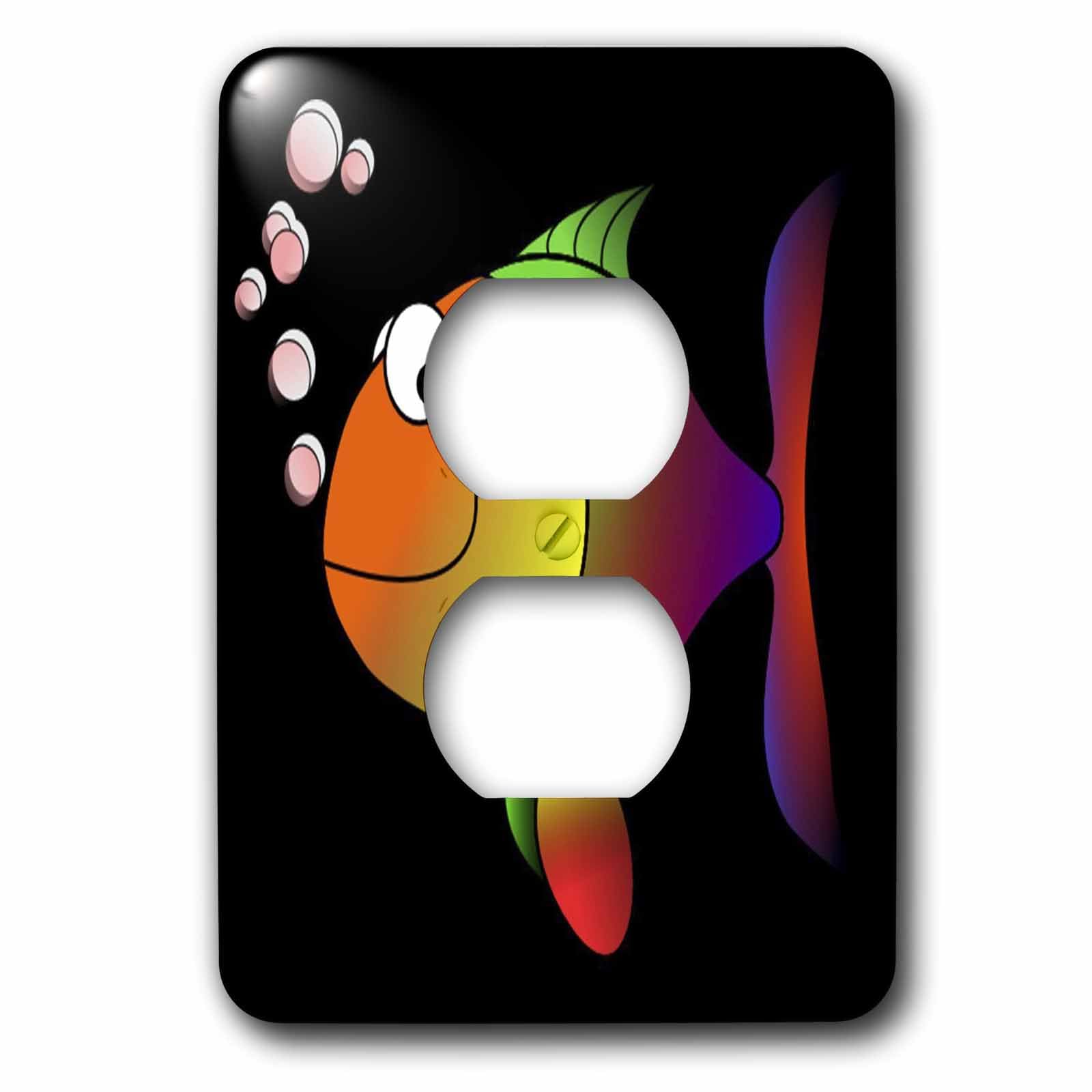 Cache prise 2 prises Rainbow Fish noir pour décorer la chambre enfant