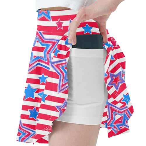 Little Girls Skort High Waisted Tennis Skirt with Shorts Flowy Athletic Cheer Skorts Red Blue White Stars Stripes4