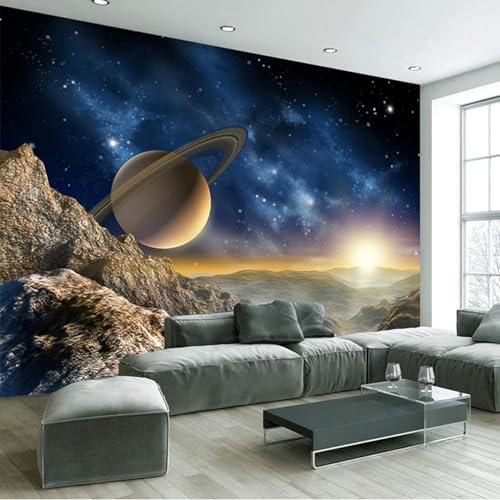 XLMING Tridimensional Universo Planetas Cielo Estrellado Arte 3D Papel Pintado Lujo Casa Sala Decoración Estar Comedor Sofá Dormitorio TV Fondo de Pared-430cm×300cm