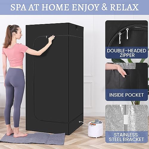 Full Body Personal Home Sauna Box, Portable Steam Saunas Tent, 1100W & 3L Sauna Steamer, Remote Control, Foldable Chair(Black) - Image 6