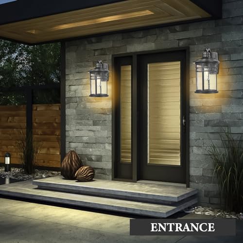 Image of Darkaway 2 Pack Large Outdoor Porch Lights Wall Mount, 15inch Outdoor Light Fixtures Sconces Wall Lighting with Seeded Glass Exterior Lights for Patio Yard House Hallway Doorway Garage