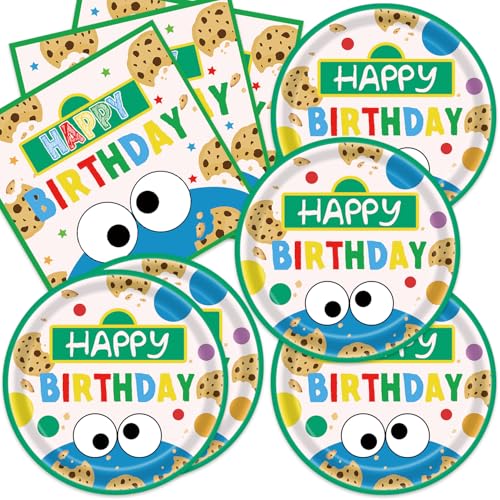 40Pcs Cookie Party Supplies Monster Themed Birthday Plates and Napkins Baby Shower Decorations Cartoon Sesame Friends Tableware Set Decorations
