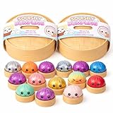 XXL Mystery Dumplings Squishy Buns 1er, 3er, 4er Set – Glitzer & Matt Überraschungsfarbe – 9,5cm Squeeze Toy mit Steamer Box – Anti Stress Ball Knetball Baozi Mochi Büro (1er Set - Glitzer)