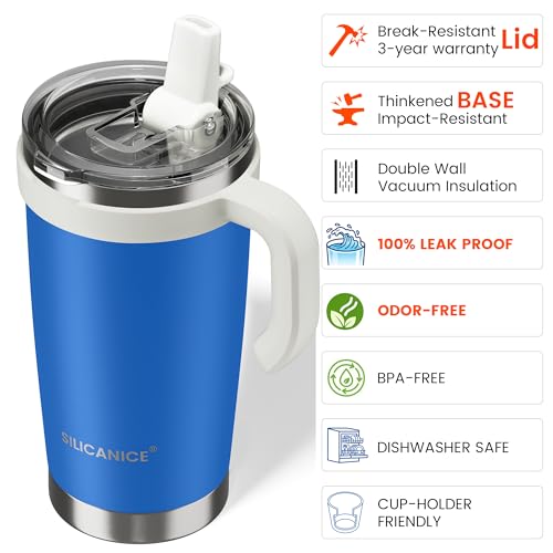 Image of For Iced Coffee & Smoothies - Never Drink from a Moldy Lid Again: 20oz Hygienic Tumbler, 100% Leakproof Lid & Removable Foldable Spout. Reinforced Base, Fits Cup Holders - Blue