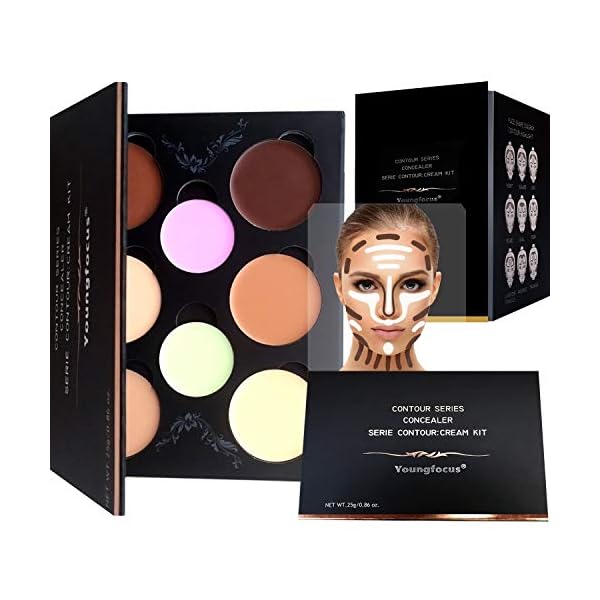 Youngfocus Cosmetics Cream Contour Best 8 Colors and Highlighting Makeup Kit - Contouring Foundation/Concealer Palette - Vegan & Cruelty Free - Step-by-Step Instructions Included