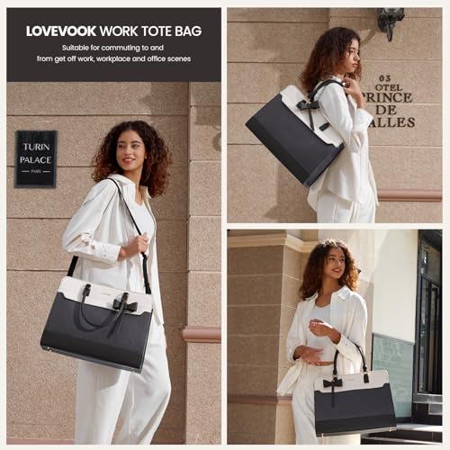 Image of LOVEVOOK Laptop Tote Bag for Women,Leather Work Bag, Waterproof Business Teacher Bag,Large Computer Handbag Purse Briefcase,Office Gifts for Women