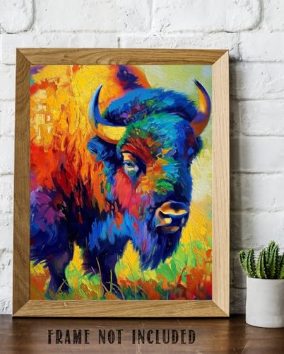 Lone Star Art Mighty Bison Abstract National Park Farmhouse Landscape 11X14 Unframed Poster American Buffalo Cabin Painting Vibrant Rustic Style thumb #5