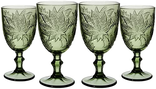 Lot de verres à vin à pied en cristal coloré pressé à la main - Style vintage en relief (feuille d'érable grise)