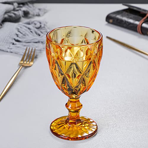 Heng River Colored Wine Glasses, Water Glass Goblets, Glass Drinkware Sets, Vintage Water Glass Cups, Embossed Drinking Glasses, Stemmed Glassware, 11 Oz, Set Of 6 (Amber) #TOP7