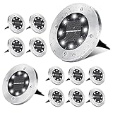 PhilzOps Solar Ground Lights, 12 Pack 8 LED Solar Disk Lights, Outdoor in-ground Lights Waterproof,...