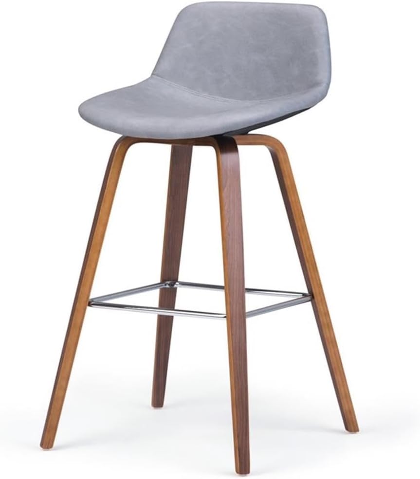 BOWERY HILL 28 in Counter Height Bar Stool Set, Stone Gray and Brown, Mid-Century Modern Design, Plywood and Bentwood Frame, Chrome Footrest, Indoor Dining Room Seating, Set of 2